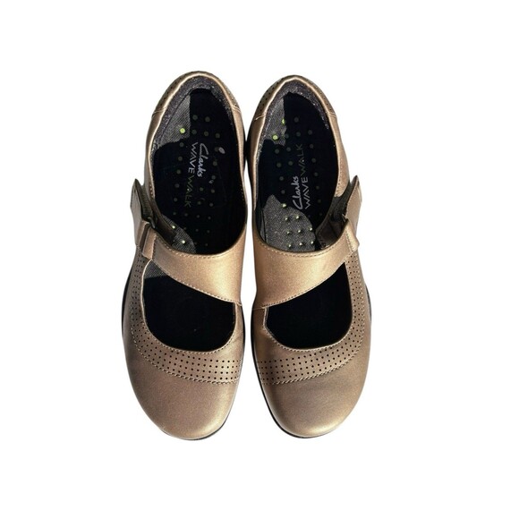 Clarks Women’s 7.5 Wave Walk Mary Jane Gold Metallic Leather Comfort Loafers - Picture 4 of 8